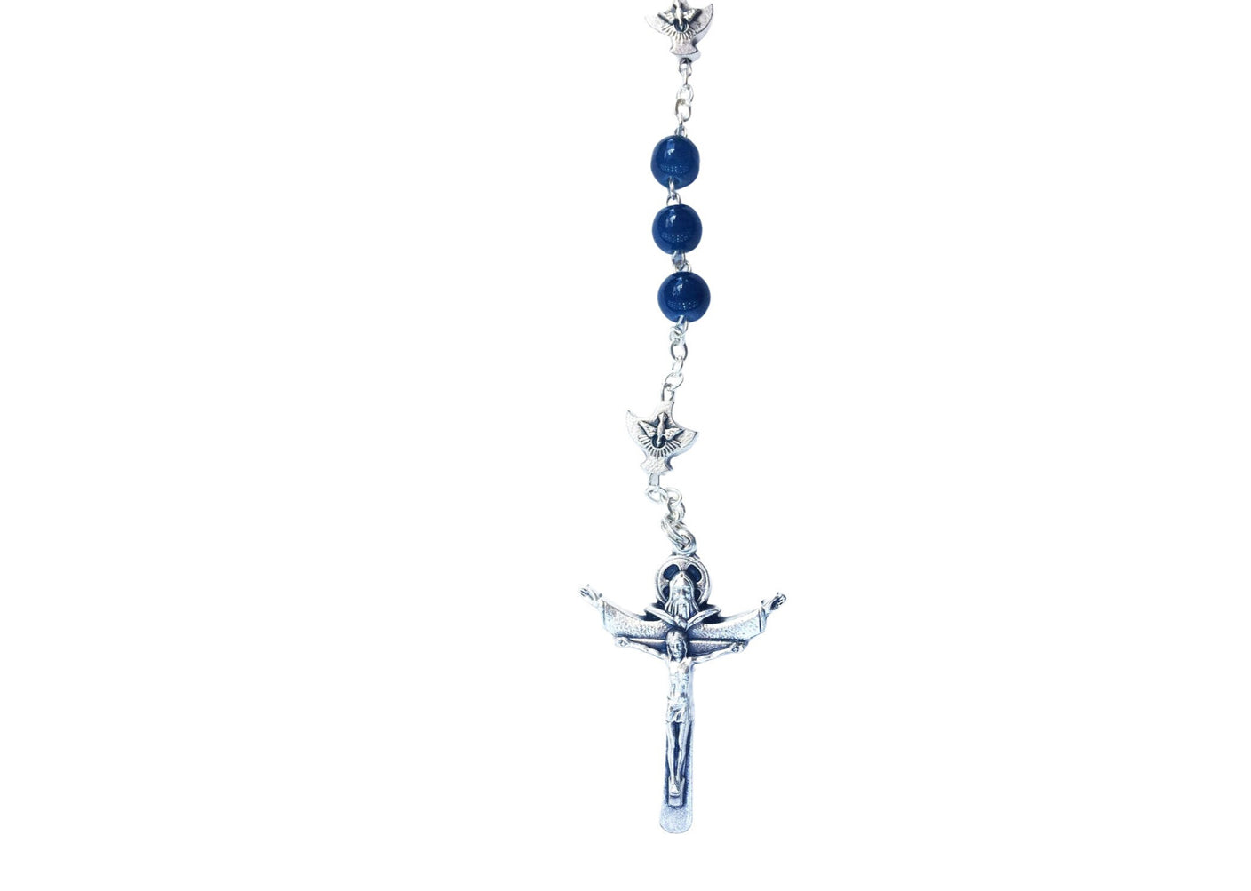 The Holy Spirit Catholic Rosary with blue glass beads - Catholic Wholesale