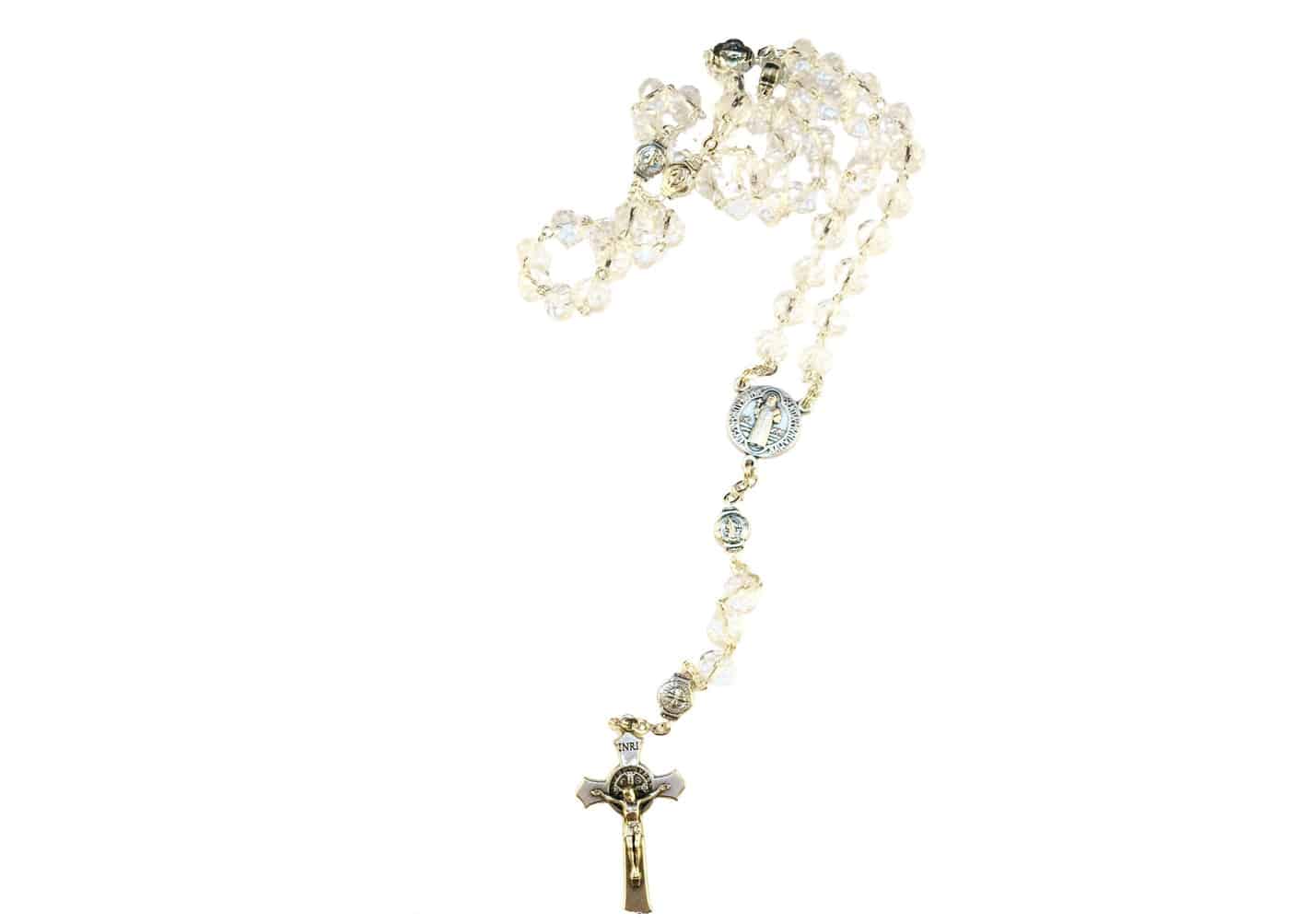 Saint Benedict Catholic rosary with transparent glass beads - Catholic Wholesale