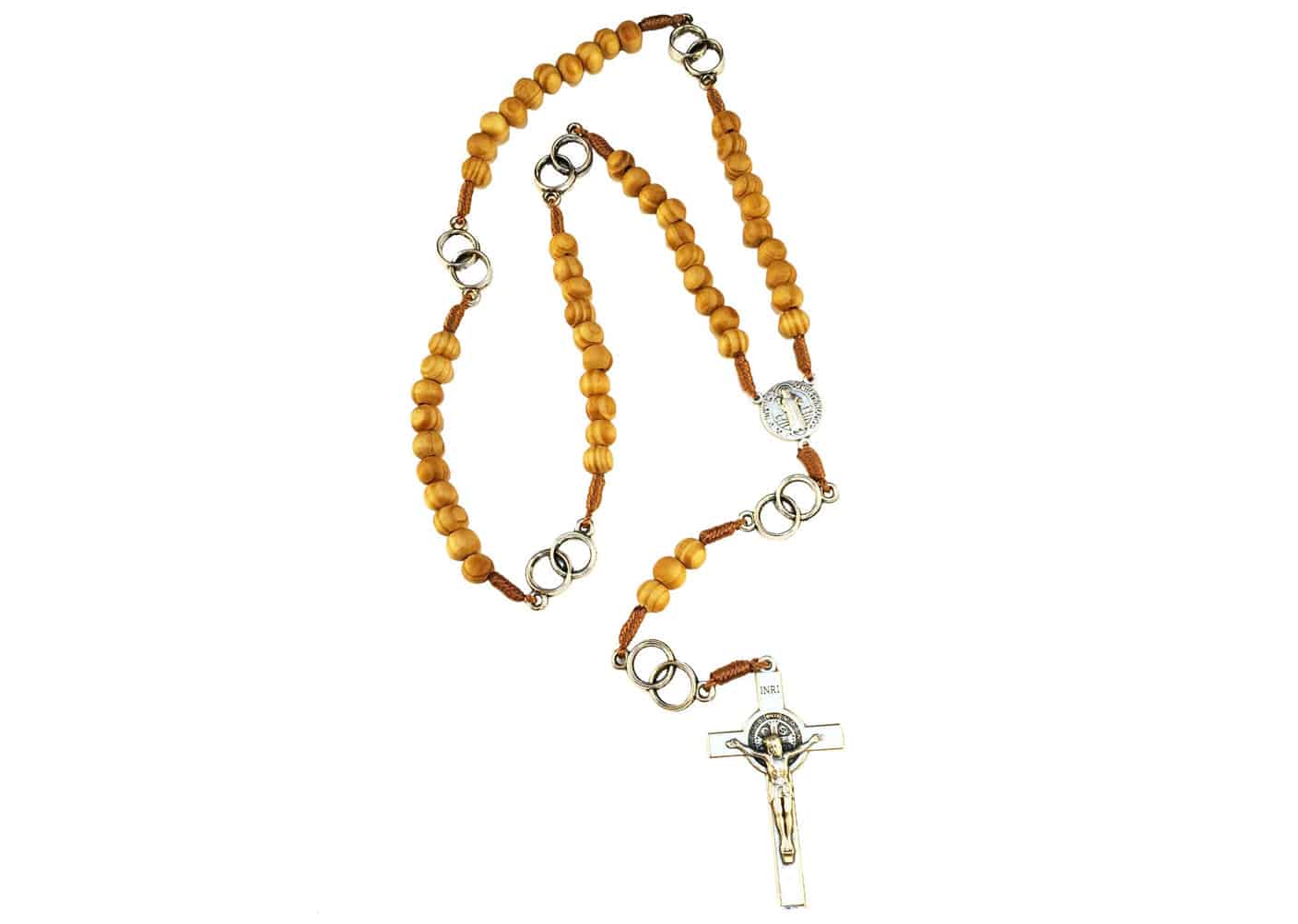 Saint Benedict wedding rosary with olive wood beads - Catholic Wholesale