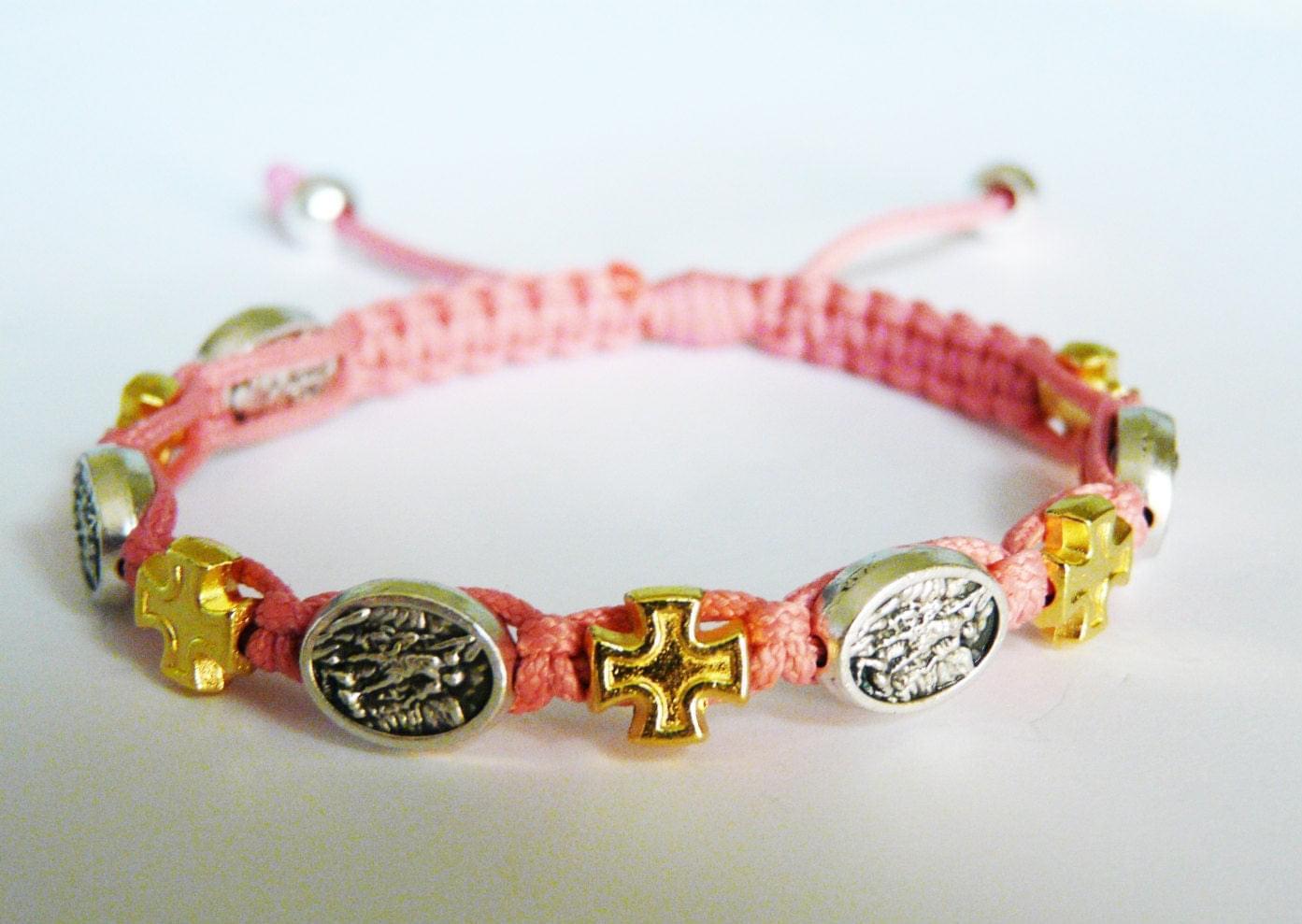 Archangel Michael Catholic bracelet with gold color cross - Catholic Wholesale