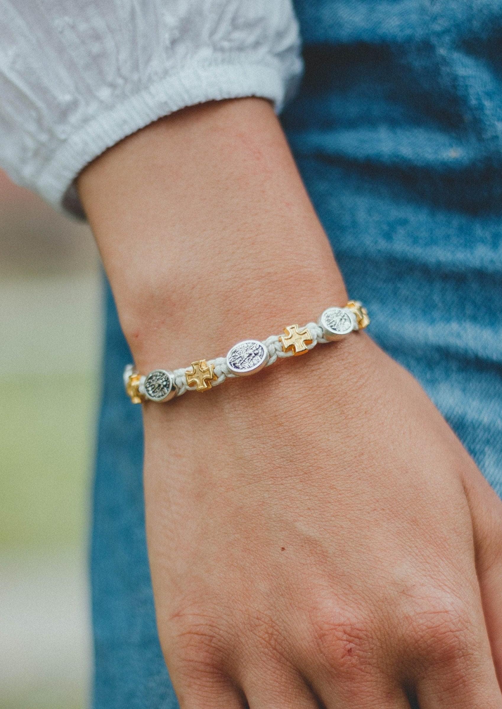 Archangel Michael Catholic bracelet with gold color cross - Catholic Wholesale