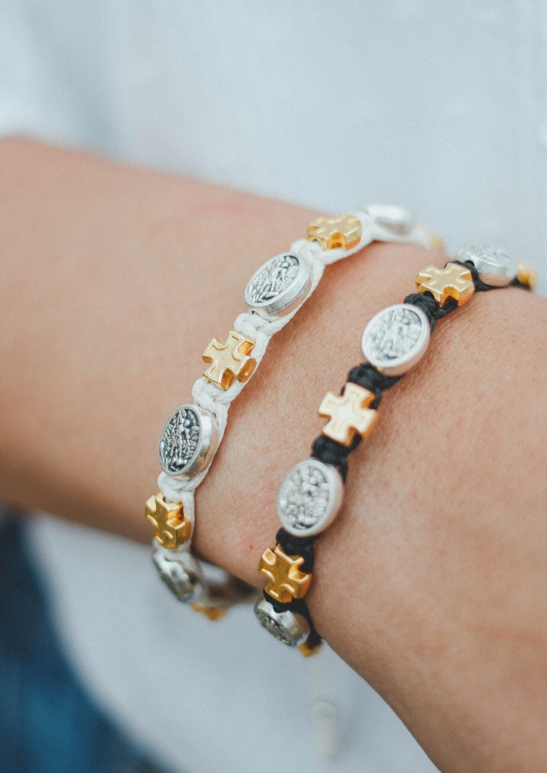 Archangel Michael Catholic bracelet with gold color cross - Catholic Wholesale