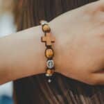 Saint Benedict Catholic bracelet with wood beads - Catholic Wholesale