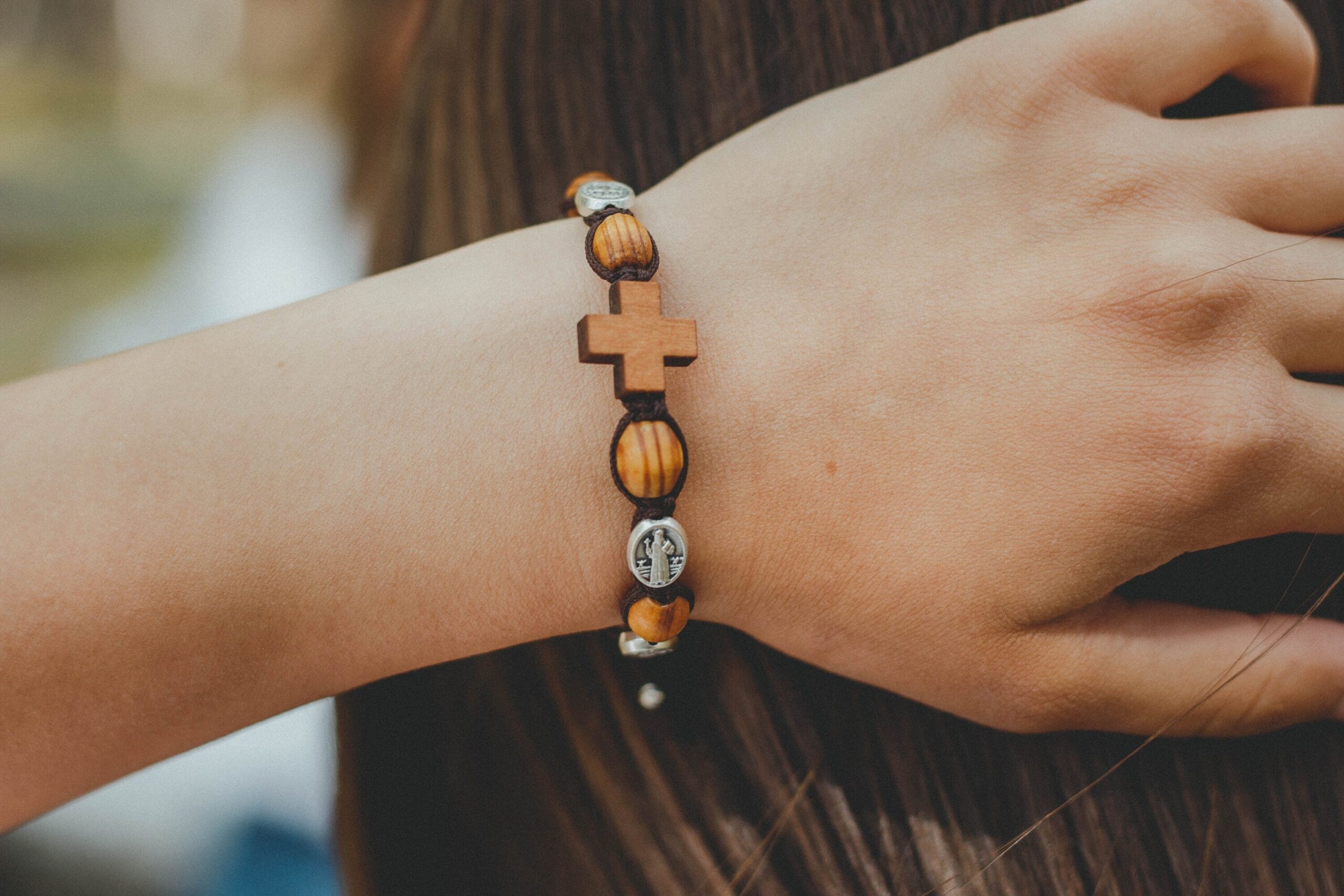 Saint Benedict Catholic bracelet with wood beads - Catholic Wholesale