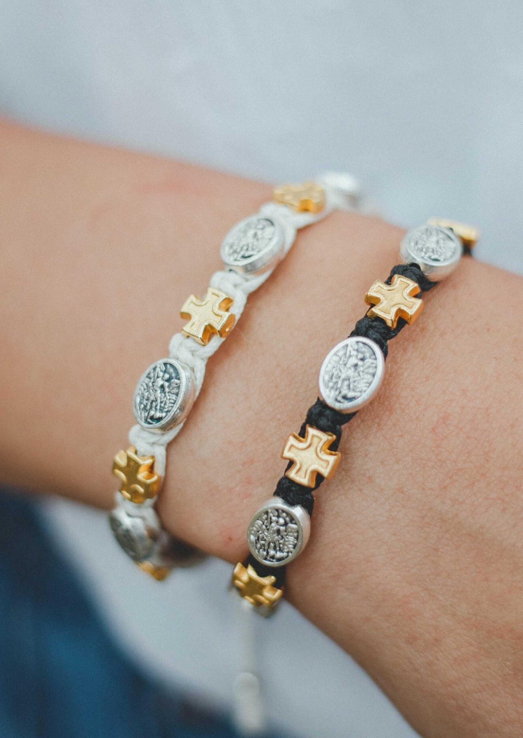 Archangel Michael Catholic bracelet with gold color cross - Catholic Wholesale