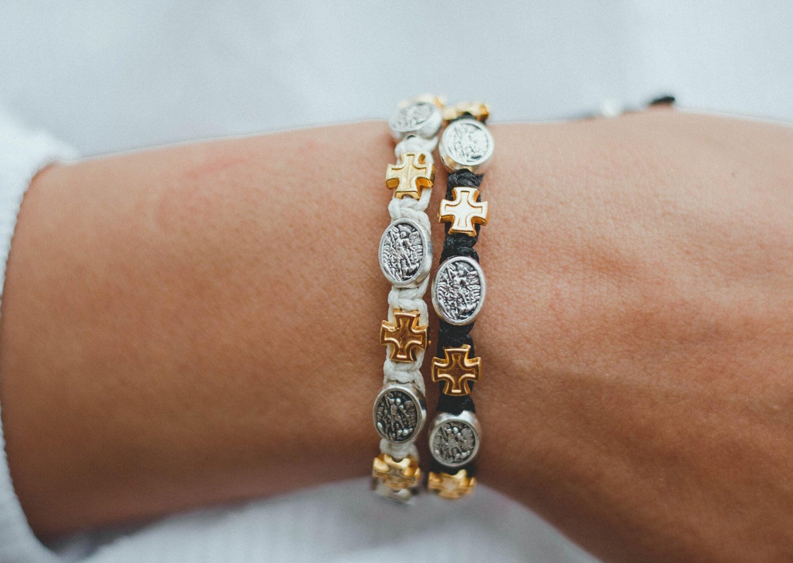 Archangel Michael Catholic bracelet with gold color cross - Catholic Wholesale