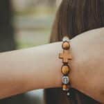 Saint Benedict Catholic bracelet with wood beads - Catholic Wholesale