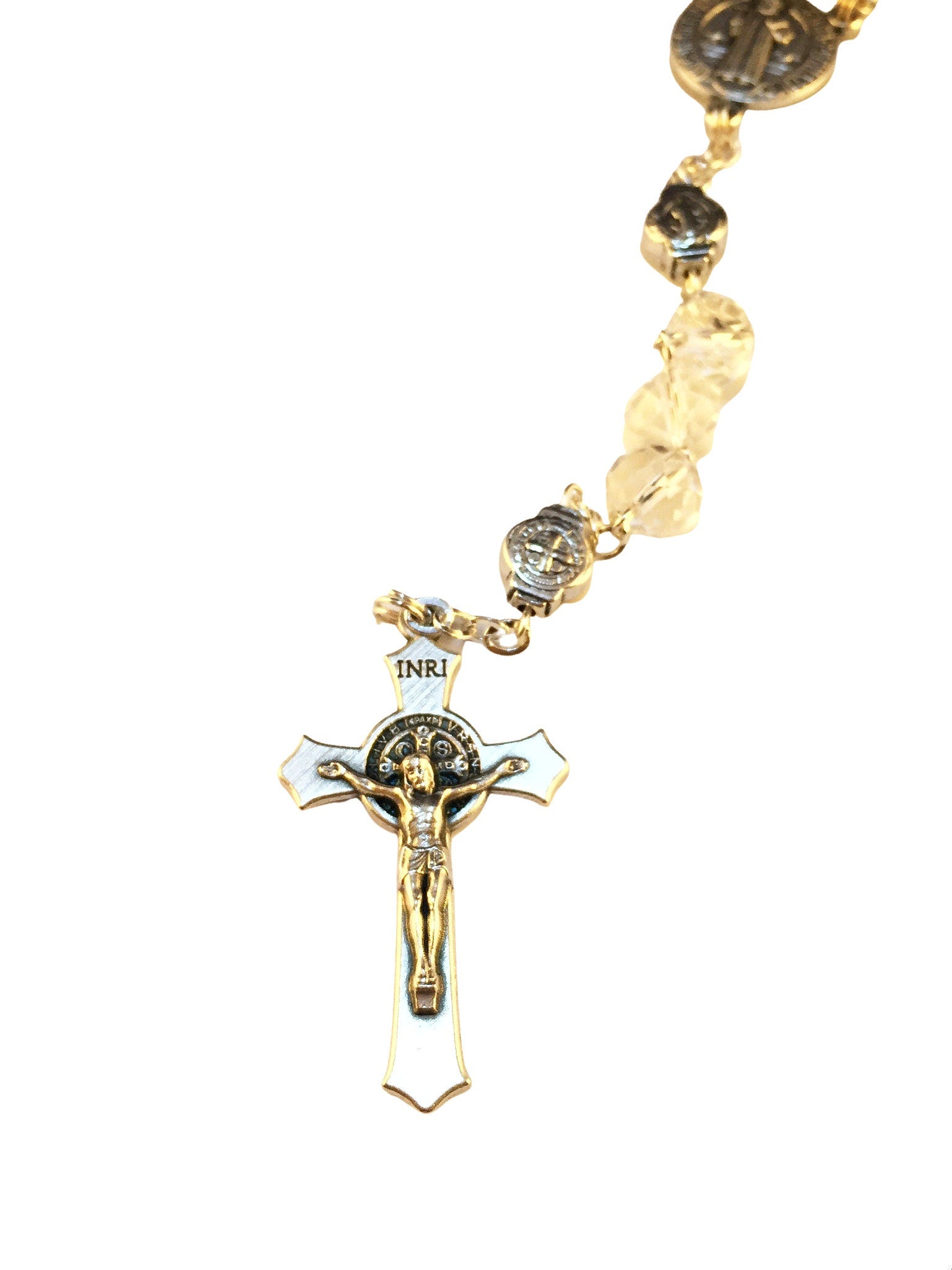 Saint Benedict Catholic rosary with transparent glass beads - Catholic Wholesale