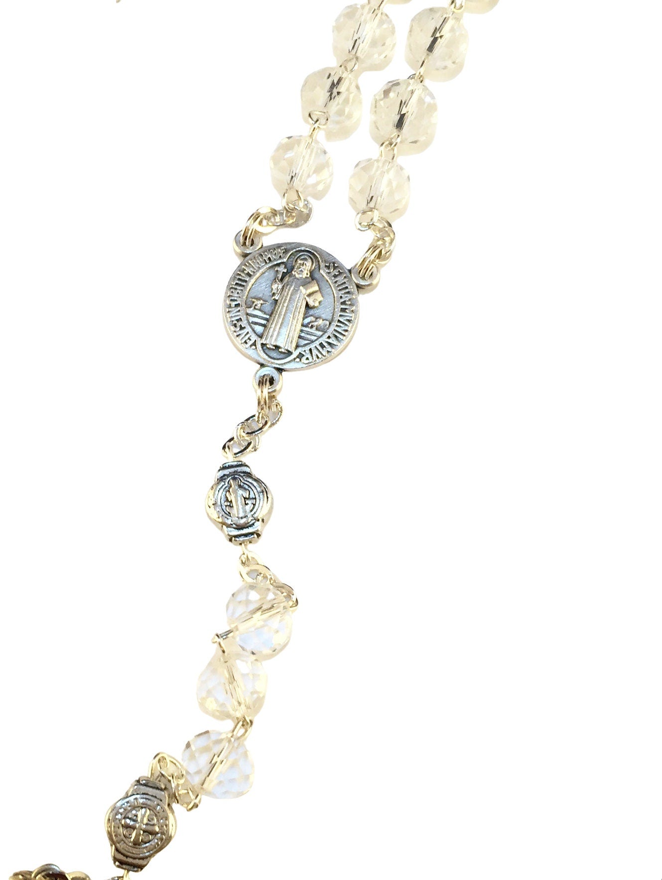 Saint Benedict Catholic rosary with transparent glass beads - Catholic Wholesale
