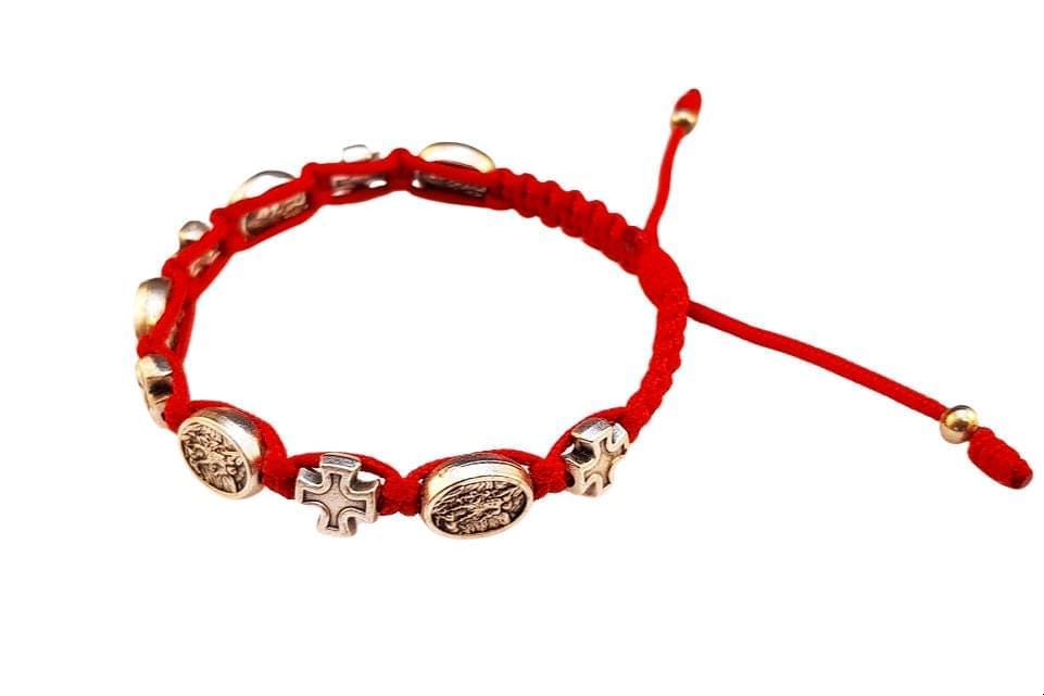 Archangel Michael medal bracelet with silver tone crosses - Catholic Wholesale