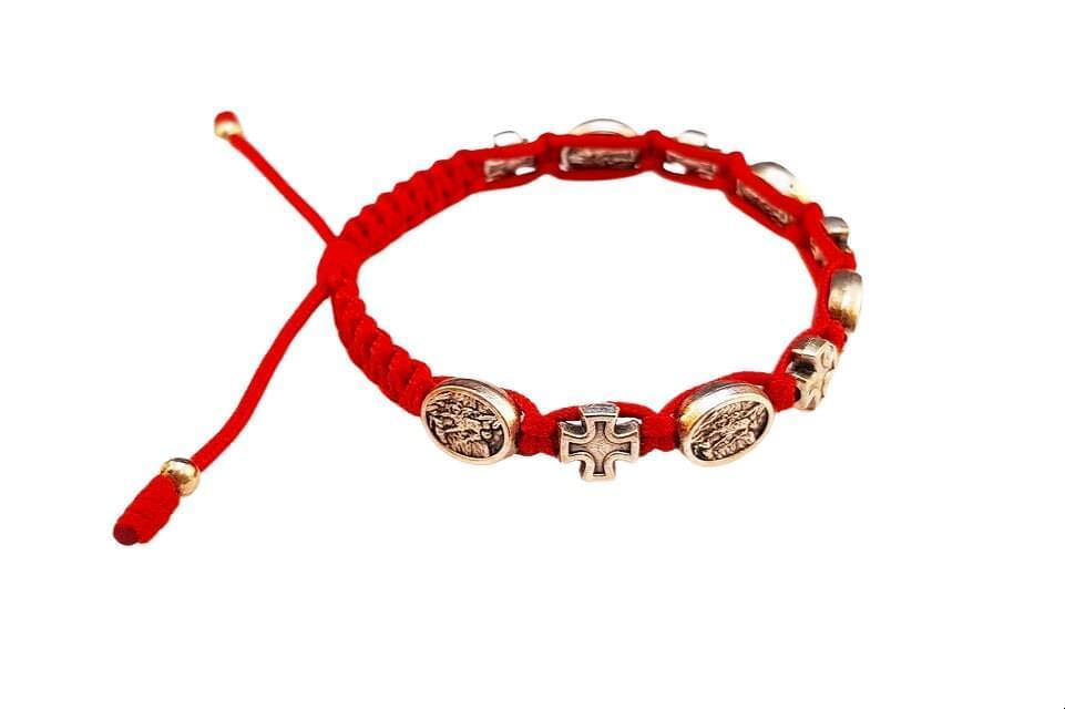 Archangel Michael medal bracelet with silver tone crosses - Catholic Wholesale