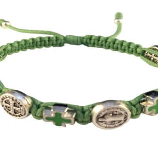 Saint Benedict medal bracelet with green crosses - Catholic Wholesale