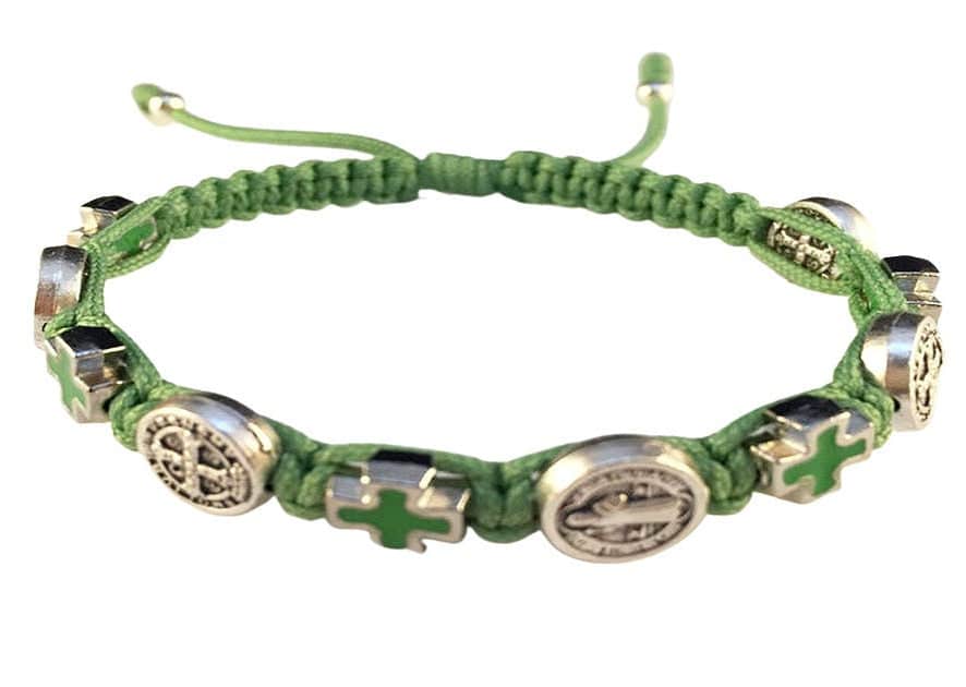 Saint Benedict medal bracelet with green crosses - Catholic Wholesale