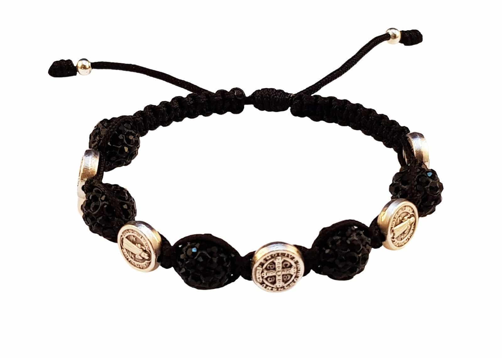 Saint Benedict medal bracelet with black beads - Catholic Wholesale
