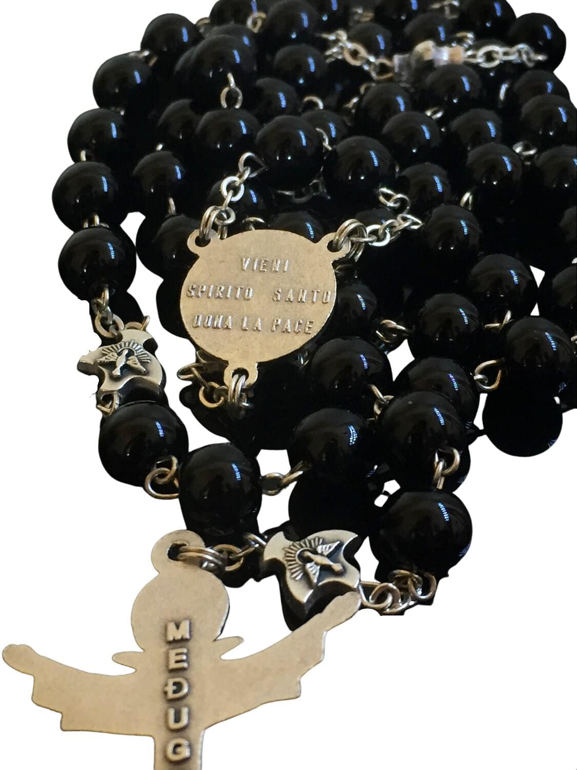 Holy Spirit Catholic rosary with black glass beads - Catholic Wholesale