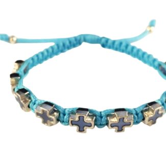 Catholic faith bracelet with blue and red enamel crosses - Catholic Wholesale