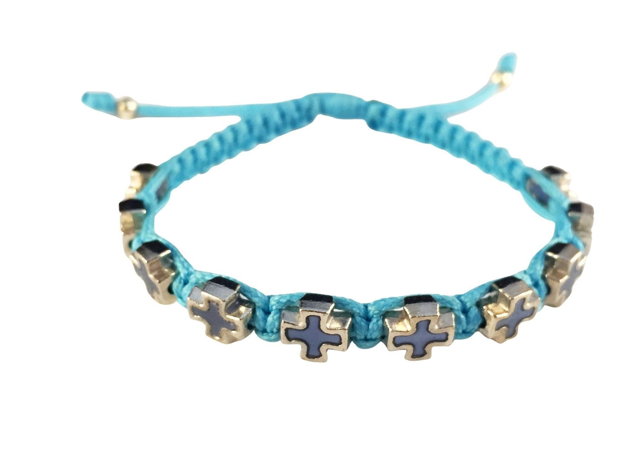 Catholic faith bracelet with blue and red enamel crosses - Catholic Wholesale