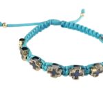 Catholic faith bracelet with blue and red enamel crosses - Catholic Wholesale