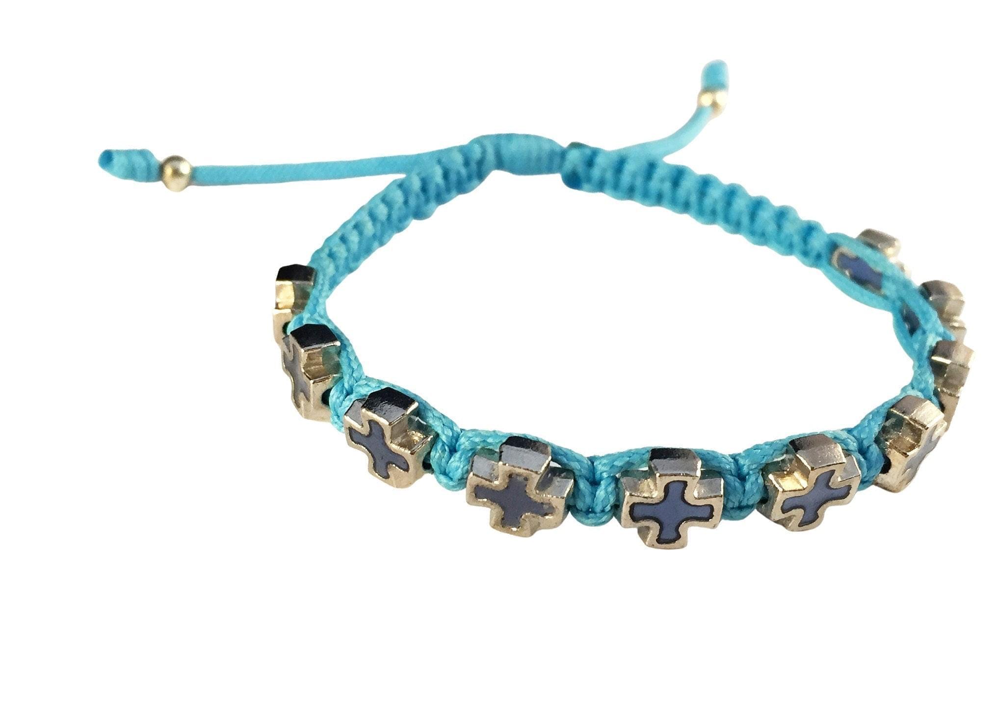 Catholic faith bracelet with blue and red enamel crosses - Catholic Wholesale