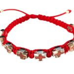 Catholic faith bracelet with blue and red enamel crosses - Catholic Wholesale