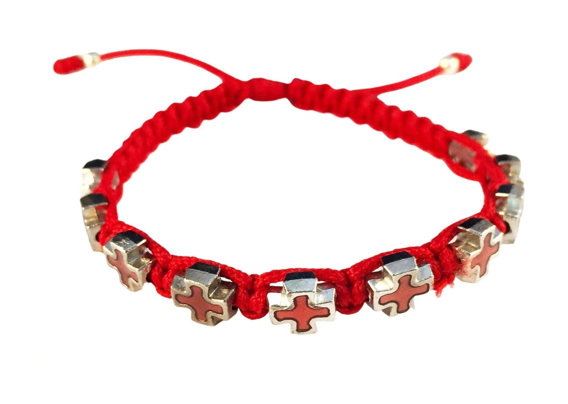 Catholic faith bracelet with blue and red enamel crosses - Catholic Wholesale