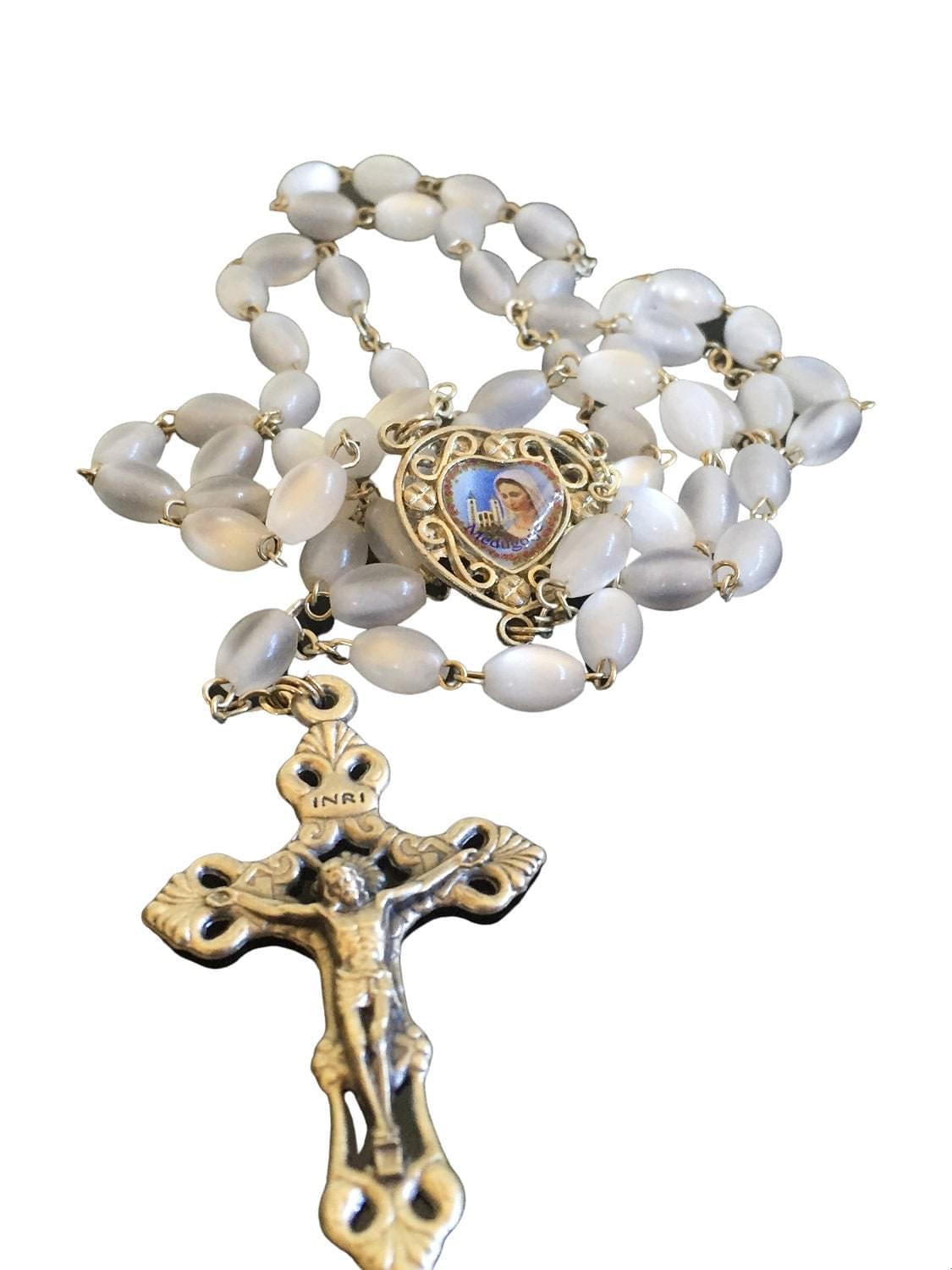 Jesus - Virgin Mary Catholic rosary in red, white, green and blue color - Catholic Wholesale