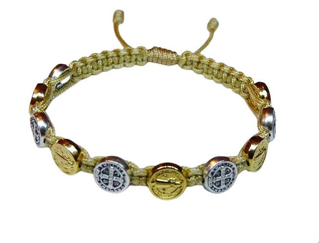 Saint Benedict bracelet with gold and silver color medals - Catholic Wholesale