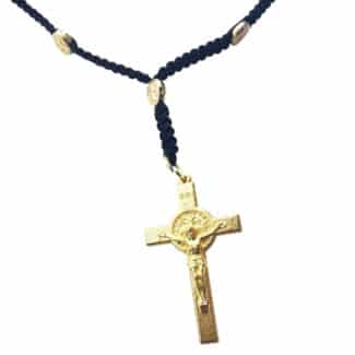 Saint Benedict necklace with gold color medals and Benedictine crucifix - Catholic Wholesale