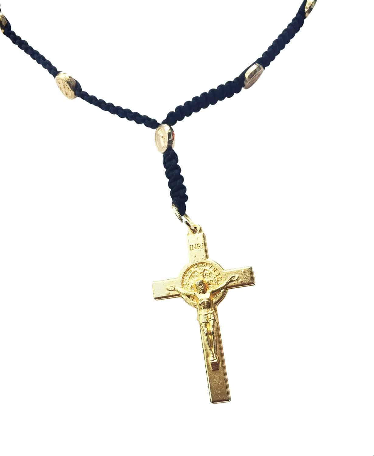 Saint Benedict necklace with gold color medals and Benedictine crucifix - Catholic Wholesale