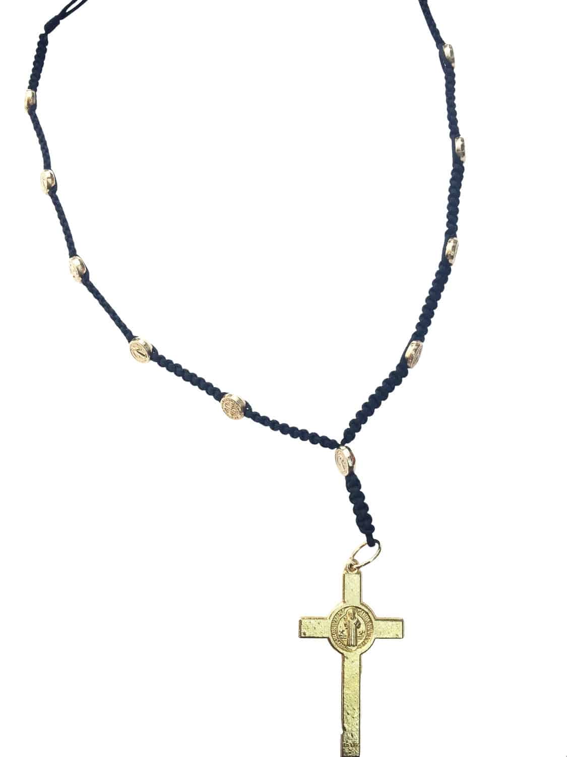 Saint Benedict necklace with gold color medals and Benedictine crucifix - Catholic Wholesale