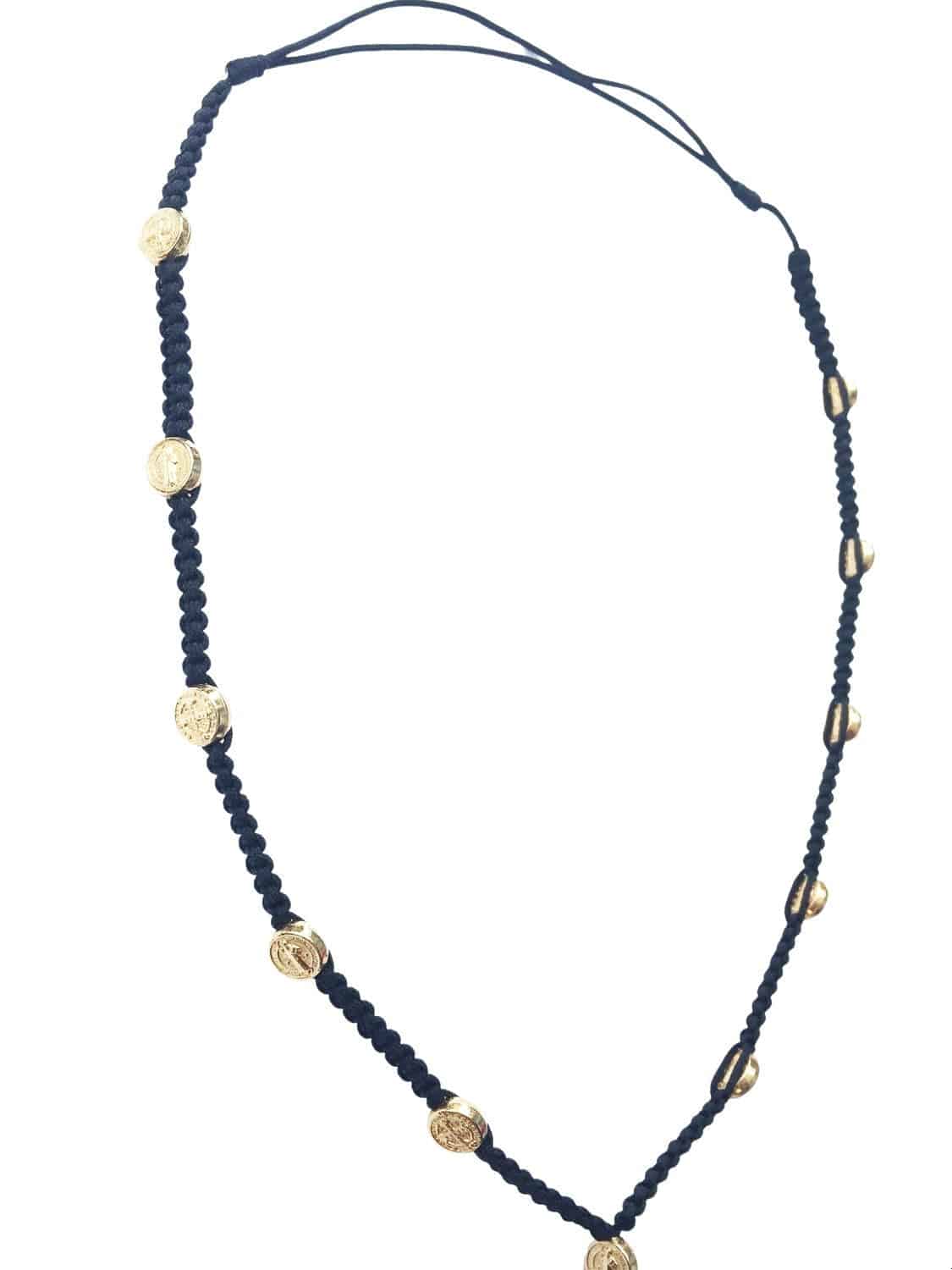 Saint Benedict necklace with gold color medals and Benedictine crucifix - Catholic Wholesale