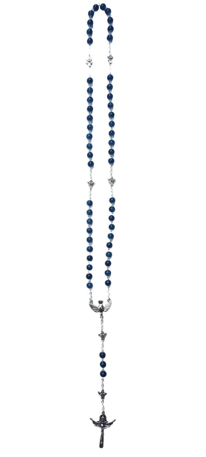 The Holy Spirit Catholic Rosary with blue glass beads - Catholic Wholesale
