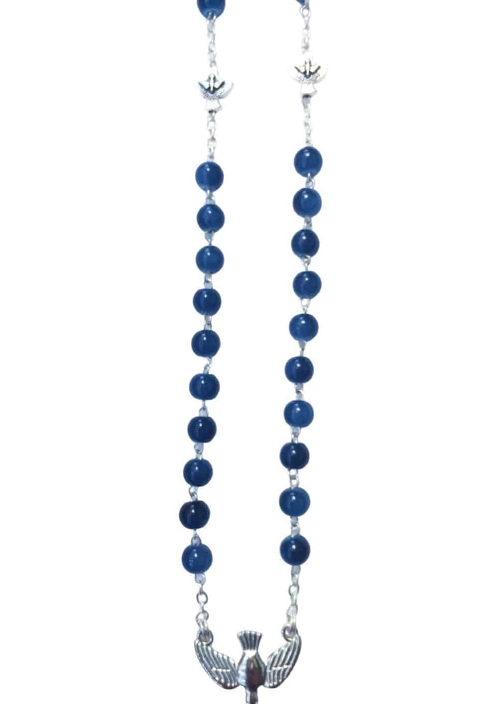 The Holy Spirit Catholic Rosary with blue glass beads - Catholic Wholesale
