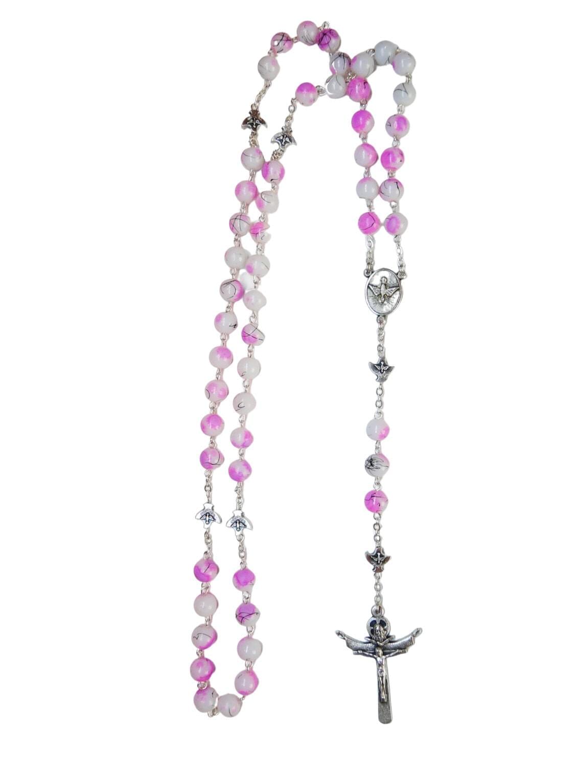 Holy Spirit Catholic rosary with glass beads - Catholic Wholesale