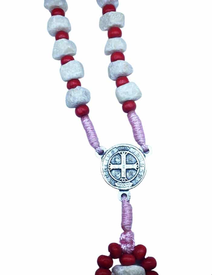Saint Benedict Catholic rosary with stone and wood beads - Catholic Wholesale