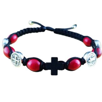 Saint Benedict Catholic bracelet with wood beads - Catholic Wholesale