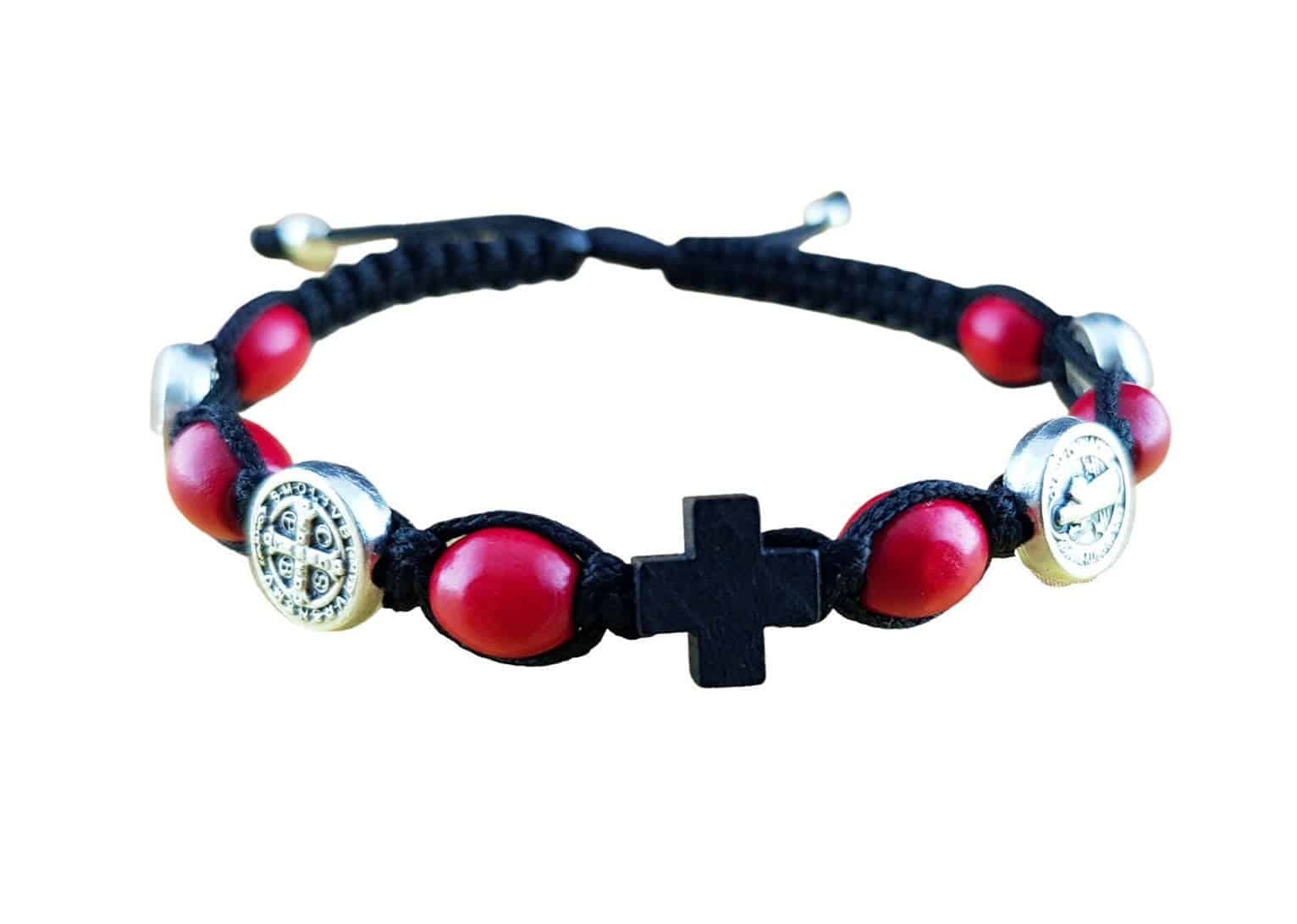 Saint Benedict Catholic bracelet with wood beads - Catholic Wholesale