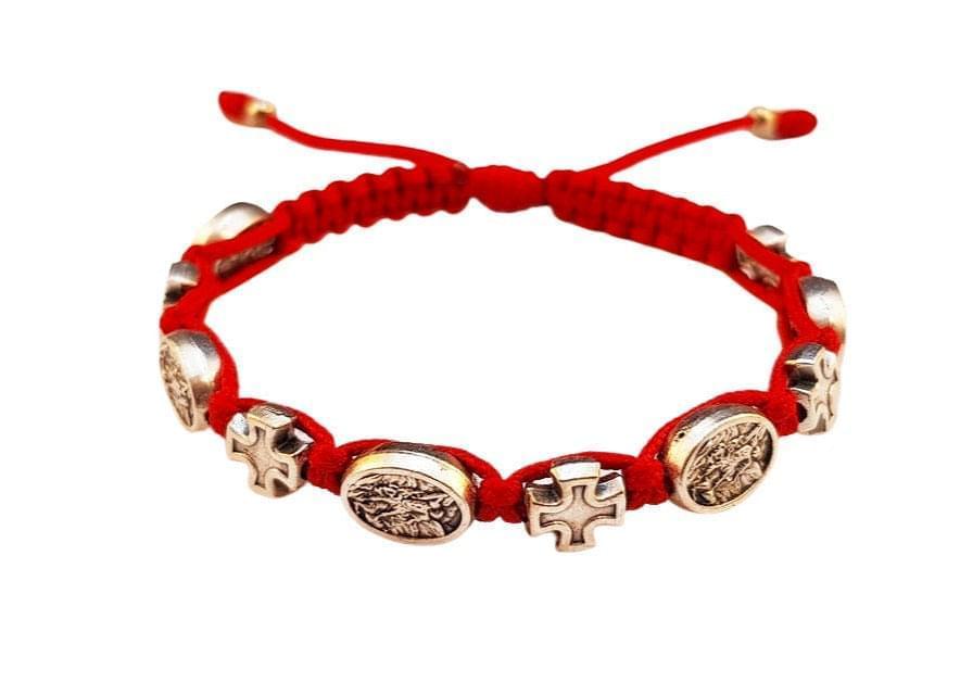 Archangel Michael medal bracelet with silver tone crosses - Catholic Wholesale