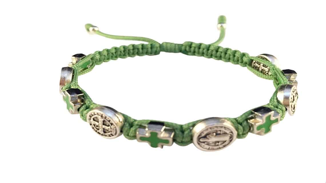 Saint Benedict medal bracelet with green crosses - Catholic Wholesale