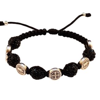 Saint Benedict medal bracelet with black beads - Catholic Wholesale