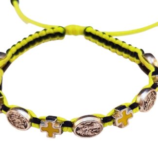 Archangel Michael medal bracelet with yellow enamel crosses - Catholic Wholesale
