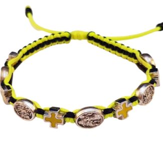 Archangel Michael medal bracelet with yellow enamel crosses - Catholic Wholesale