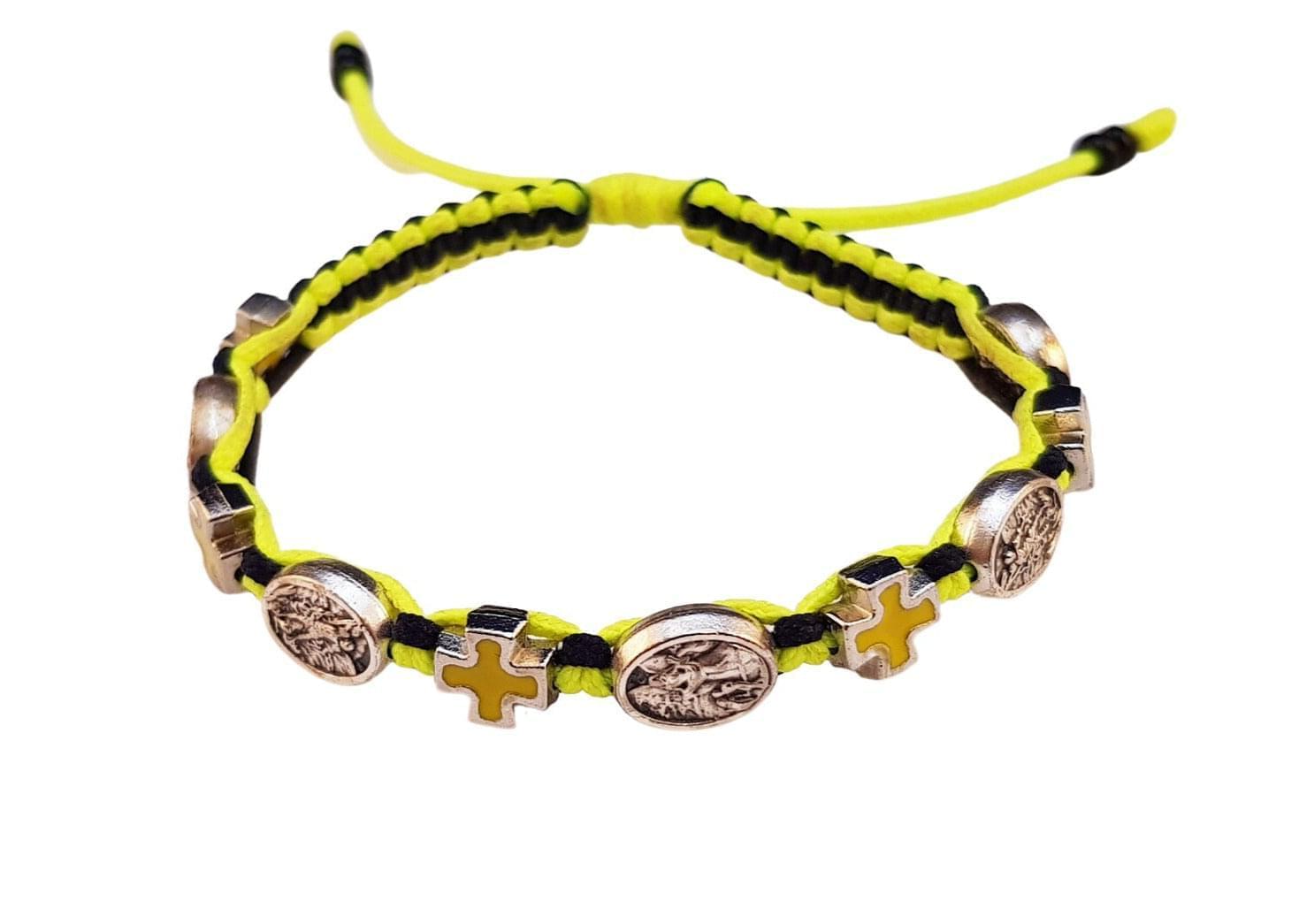 Archangel Michael medal bracelet with yellow enamel crosses - Catholic Wholesale