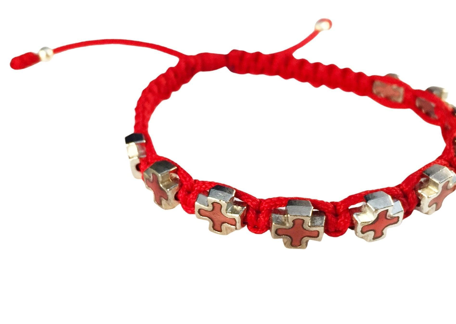 Catholic faith bracelet with blue and red enamel crosses - Catholic Wholesale