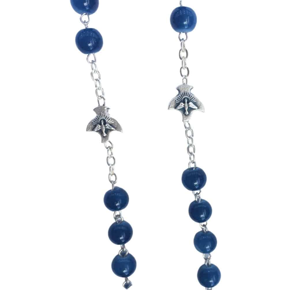 The Holy Spirit Catholic Rosary with blue glass beads - Catholic Wholesale