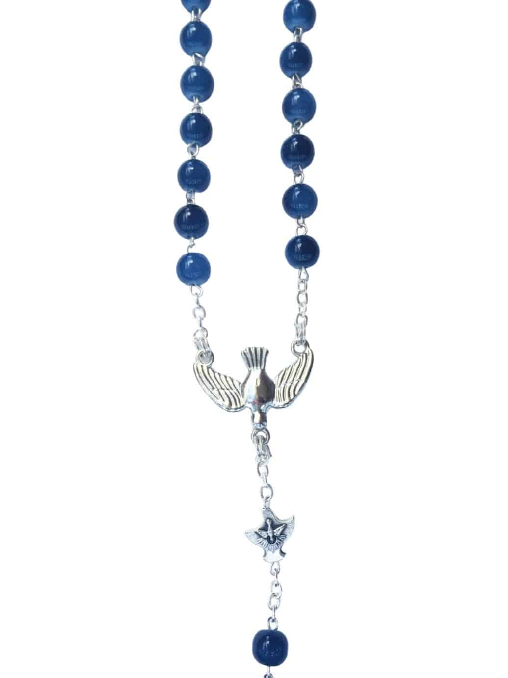 The Holy Spirit Catholic Rosary with blue glass beads - Catholic Wholesale
