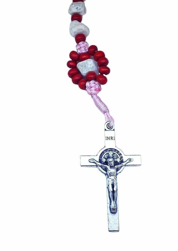 Saint Benedict Catholic rosary with stone and wood beads - Catholic Wholesale