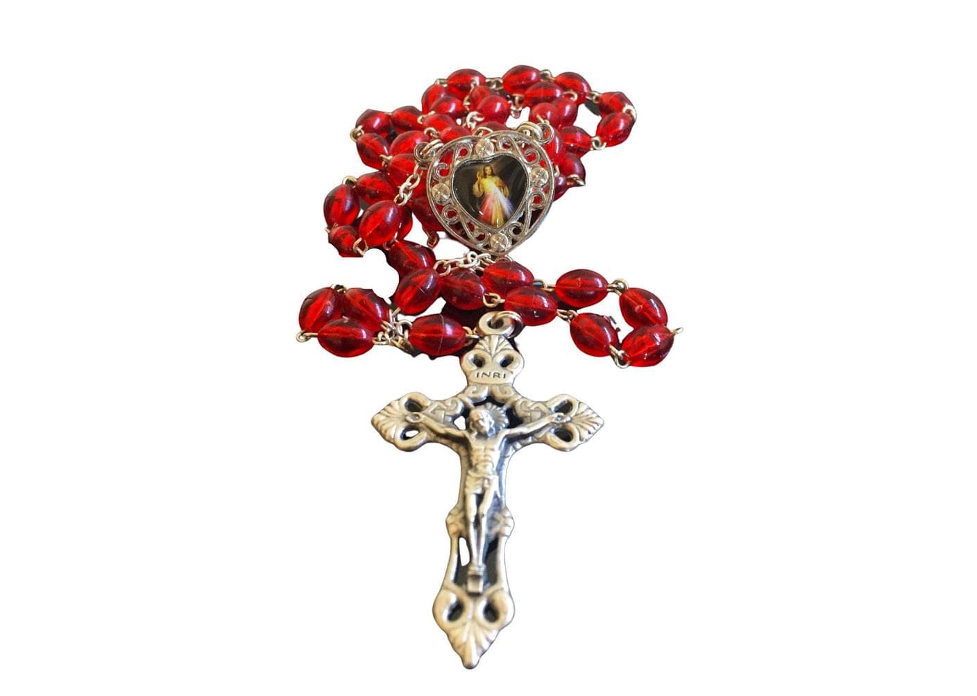 Jesus - Virgin Mary Catholic rosary in red, white, green and blue color - Catholic Wholesale