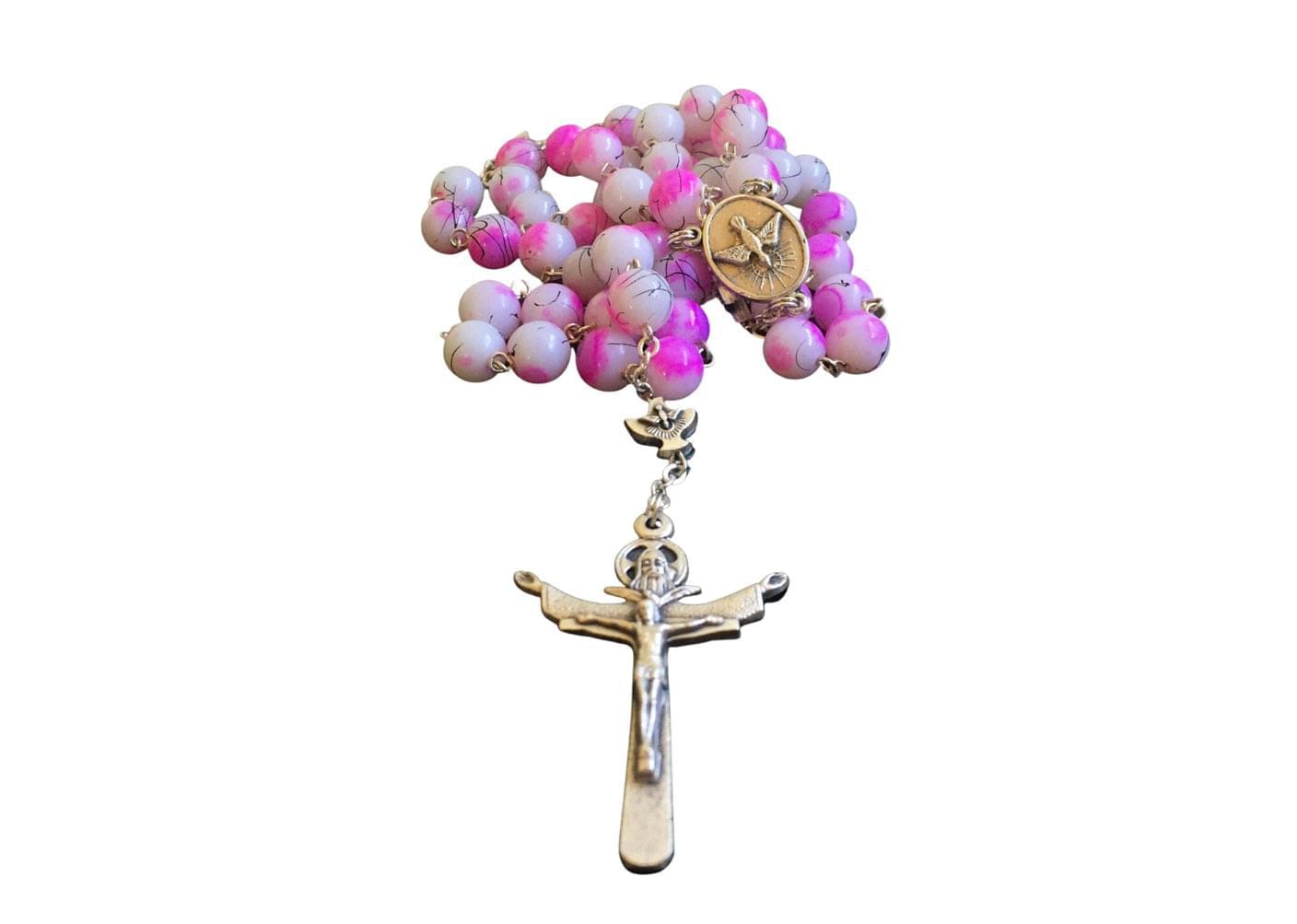 Holy Spirit Catholic rosary with glass beads - Catholic Wholesale