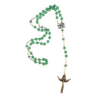 Holy Spirit Catholic rosary with green glass beads - Catholic Wholesale